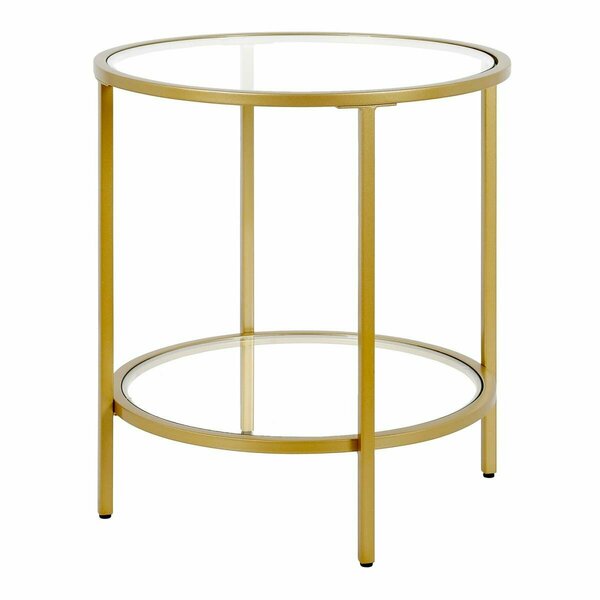 Hudson & Canal Henn  Hart  Sivil Brass Round Side Table with Glass Shelf - 22 x 20 x 20 in. ST0651